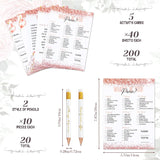 220 Pieces Bridal Shower Game Set 5 Sets (40 Cards Each) Wedding Game Cards And 20 Pieces Pencils Printed Words Editable Bride Groom Wedding Bachelorette Engagement Party Supplies(Pink Balloon)