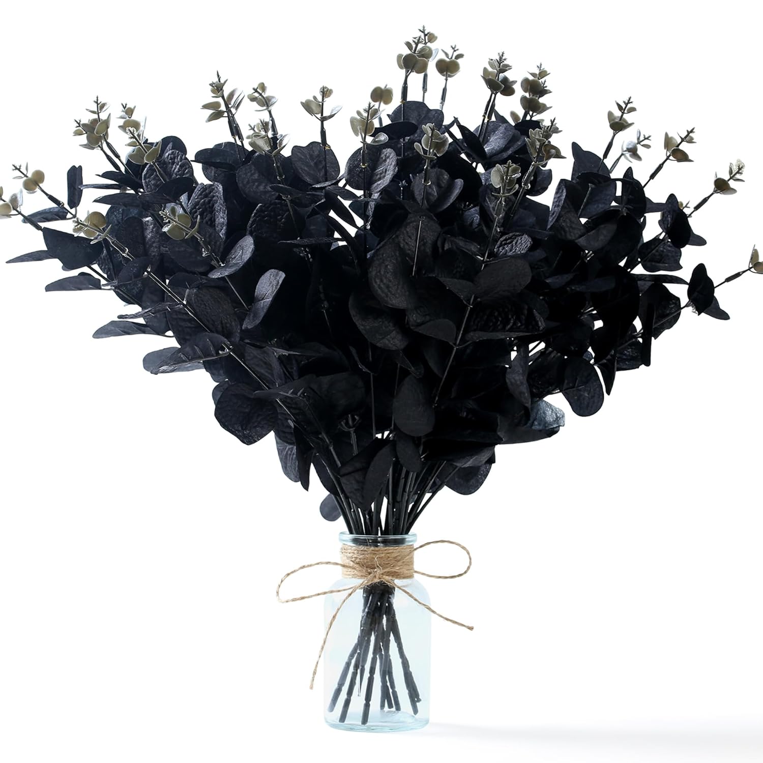 10 Pcs Black Flower Artificial Eucalyptus Stems For Halloween Black Home Bathroom Bedroom Decor Skoopy Halloween Decorations 13.4 Inch