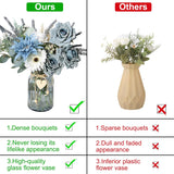 Artificial Flowers In Vase, Faux Flowers With Vase,Dusty Blue Rose Faux Dahlia Fake Peony Silk Hydrangea Eucalyptus Willow Plants Wildflowers Arrangements For Table Centerpiece Farmhouse Decor