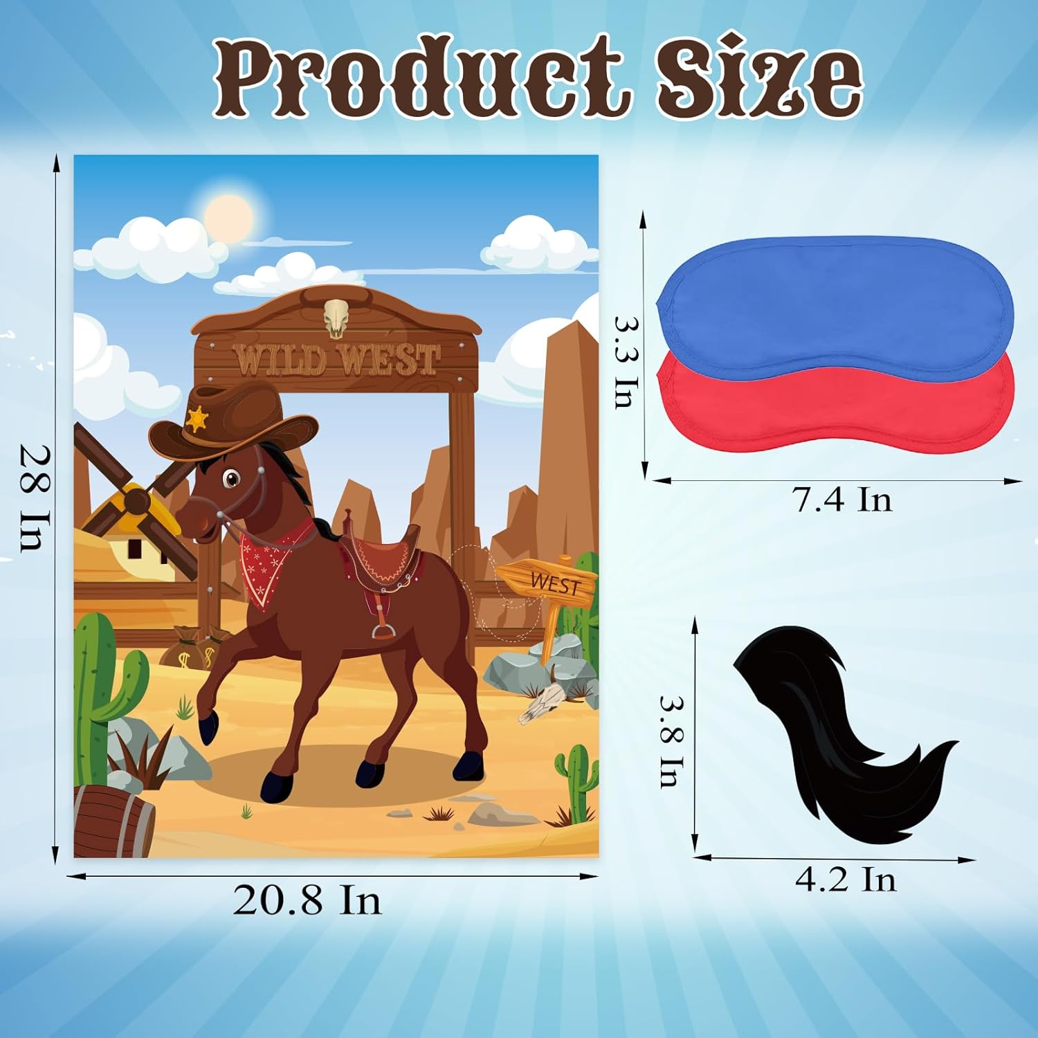 Pin The Tail On The Horse Party Game With 30 Tail Stickers, Large Western Wild West Horse Cowboy Poster, Birthday Carnival Party Decorations And Western Theme Party Supplies