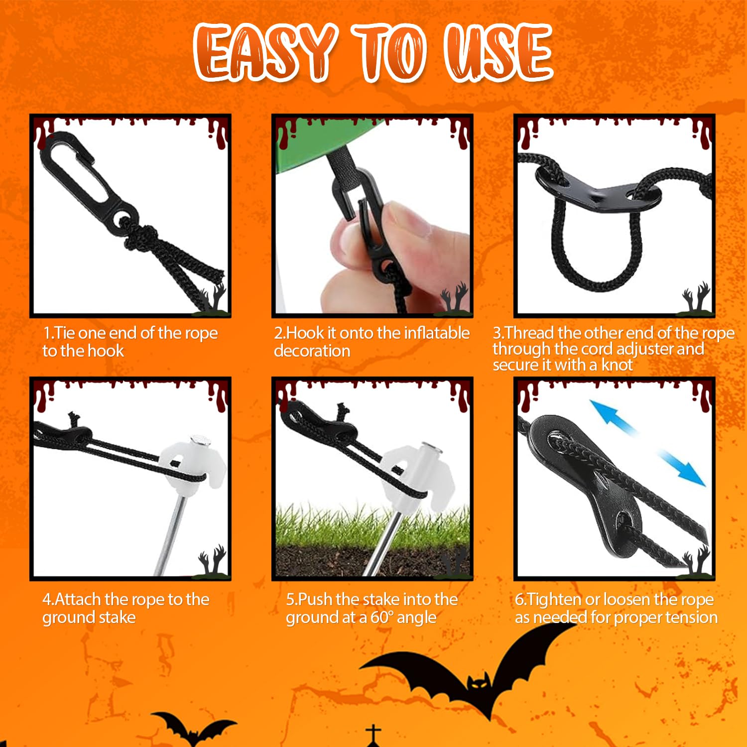 8 Pcs Metal Inflatable Stakes And Tethers Set, Heavy Duty Metal Ground Stakes With Ropes, Hooks & Adjusters, Yard Anchor