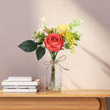 Artificial Flowers With Small Vase - Orange Potted Fall Rose Floral Arrangements Artificial With Small Vase For Home Living Office Wedding Coffee Centerpiece Table
