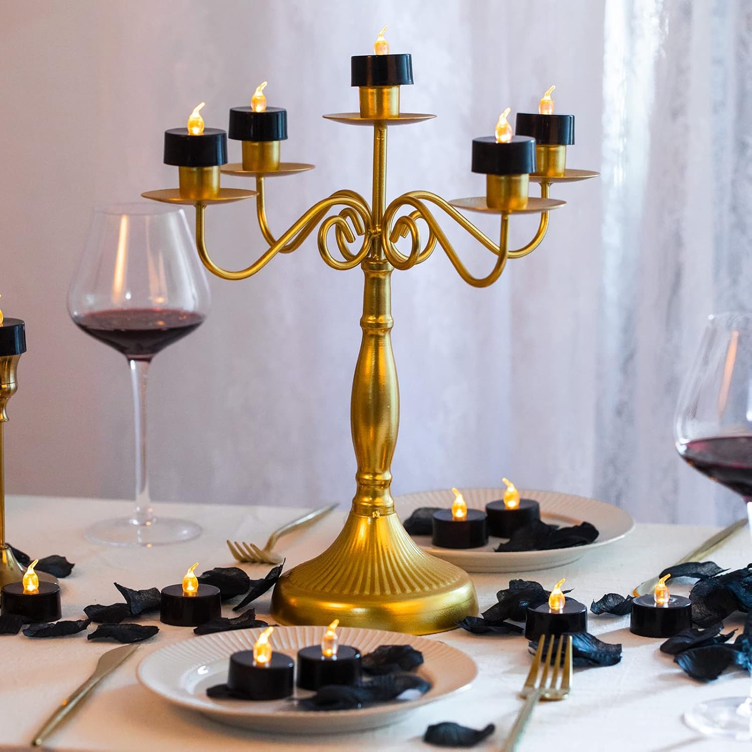 500Pcs Black Artificial Rose Petals With 24Pcs Black Battery Operated Flickering Flameless Tea Lights Candles (Black Tea Lights With Black Rose Petals)