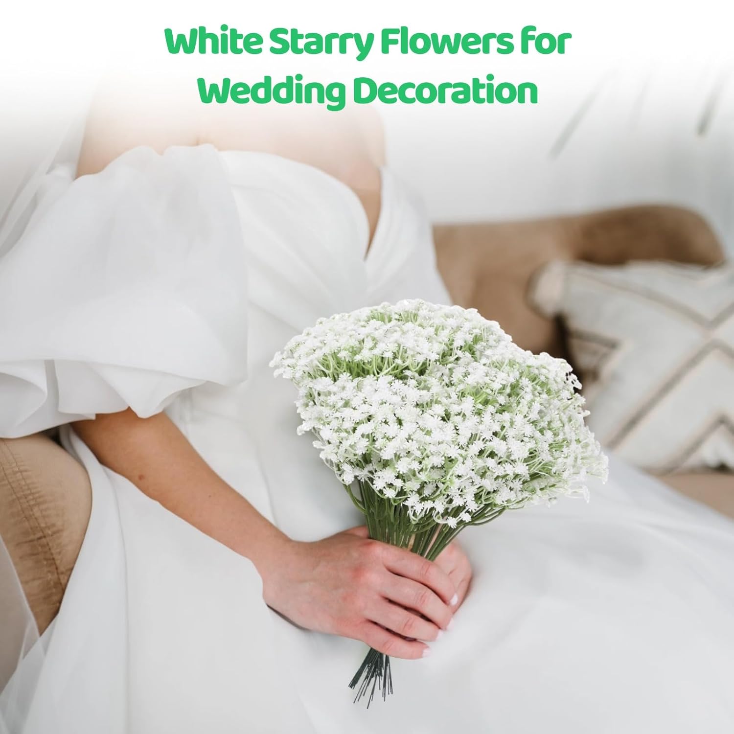 150 Pcs Babys Breath Artificial Flowers, 11.4Inch White Starry Flower For Wedding Decoration, Areal Touch Faux Babies Breath Gypsophila Bouquet For Wedding Floral Arrangement Party Home Decor