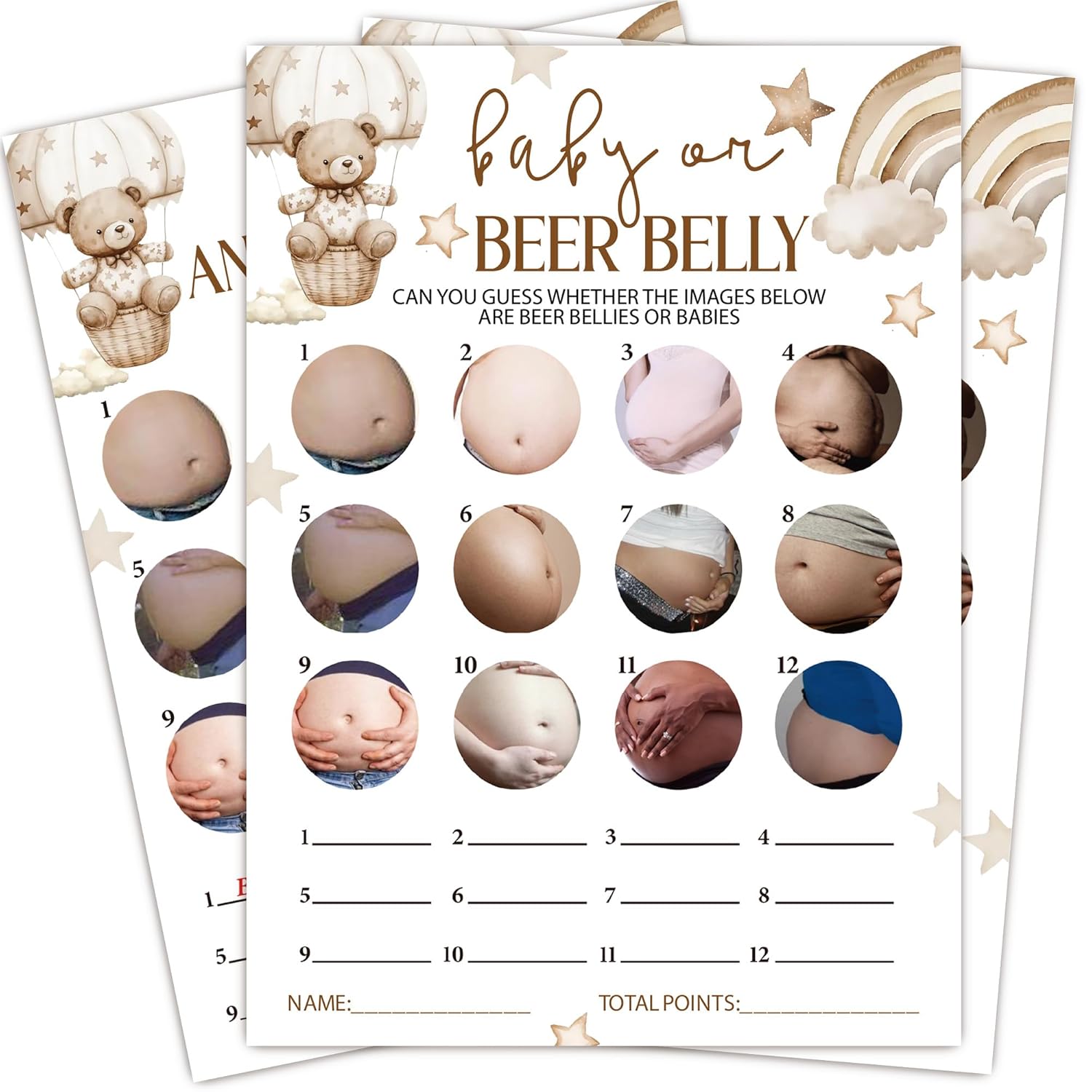 Baby Or Beer Belly Shower Games, 5X7 Inch Brown Bear Card, 25 Gender Neutral With 1 Answer Card, Little Star Gender Reveal Decorations, Infant Party Favor Supplies-B08