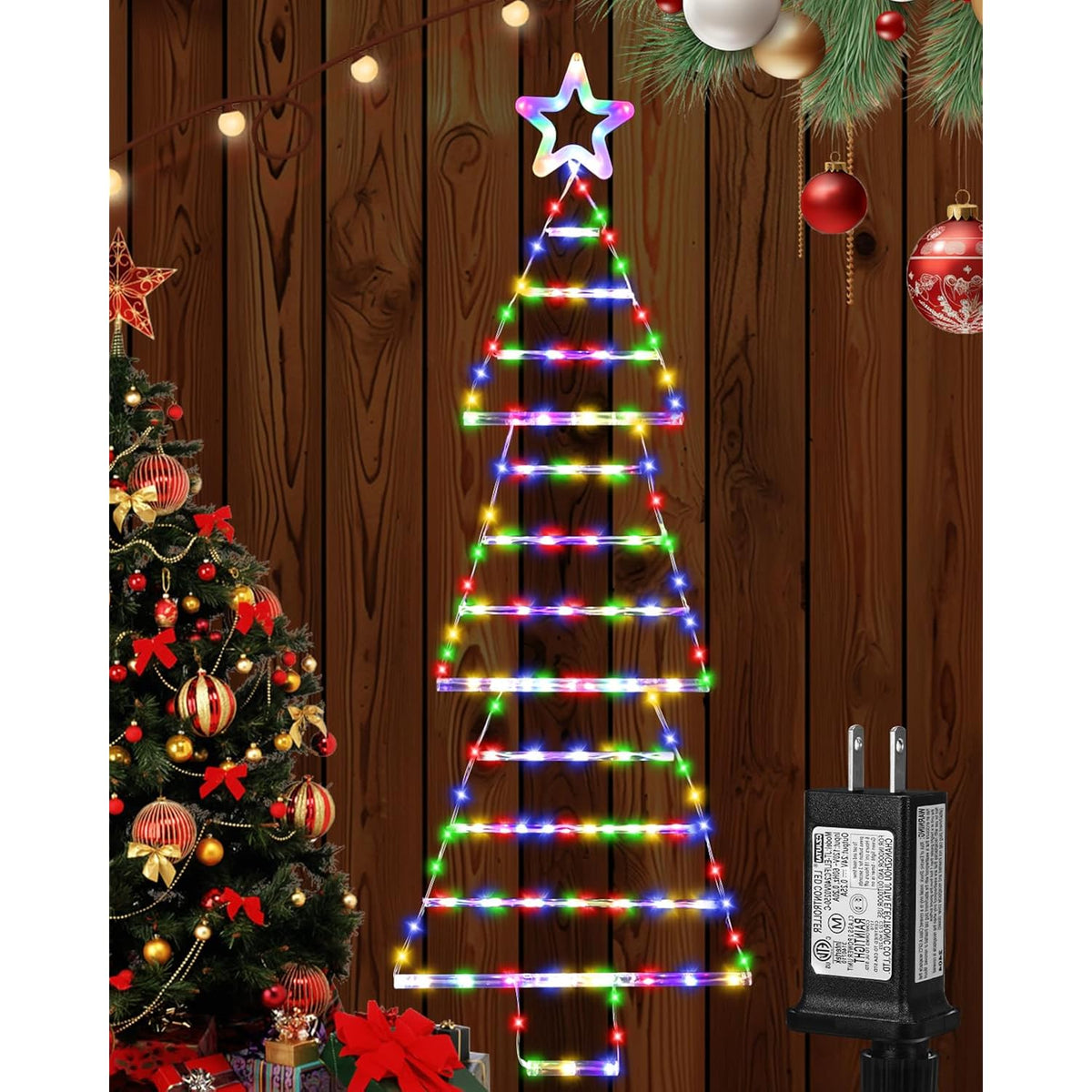 Led Christmas Lights Outdoor,4.6Ft 189 Led Christmas Tree Ladder Light With Star Topper 8 Modes Christmas Decorations Li