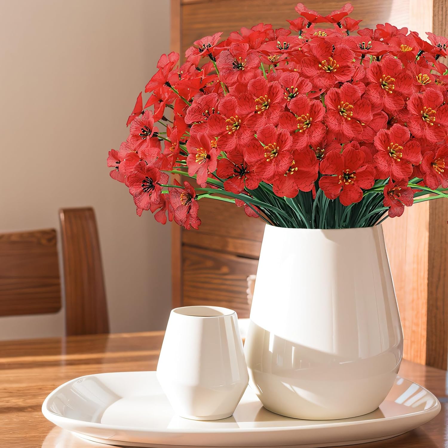 20 Bundles Outdoor Artificial Flowers Uv Resistant With Red Faux Silk Flowers And No Fade Fake Plastic Plants For Spring Summer Outside Planters Porch Window Box Garden Decor