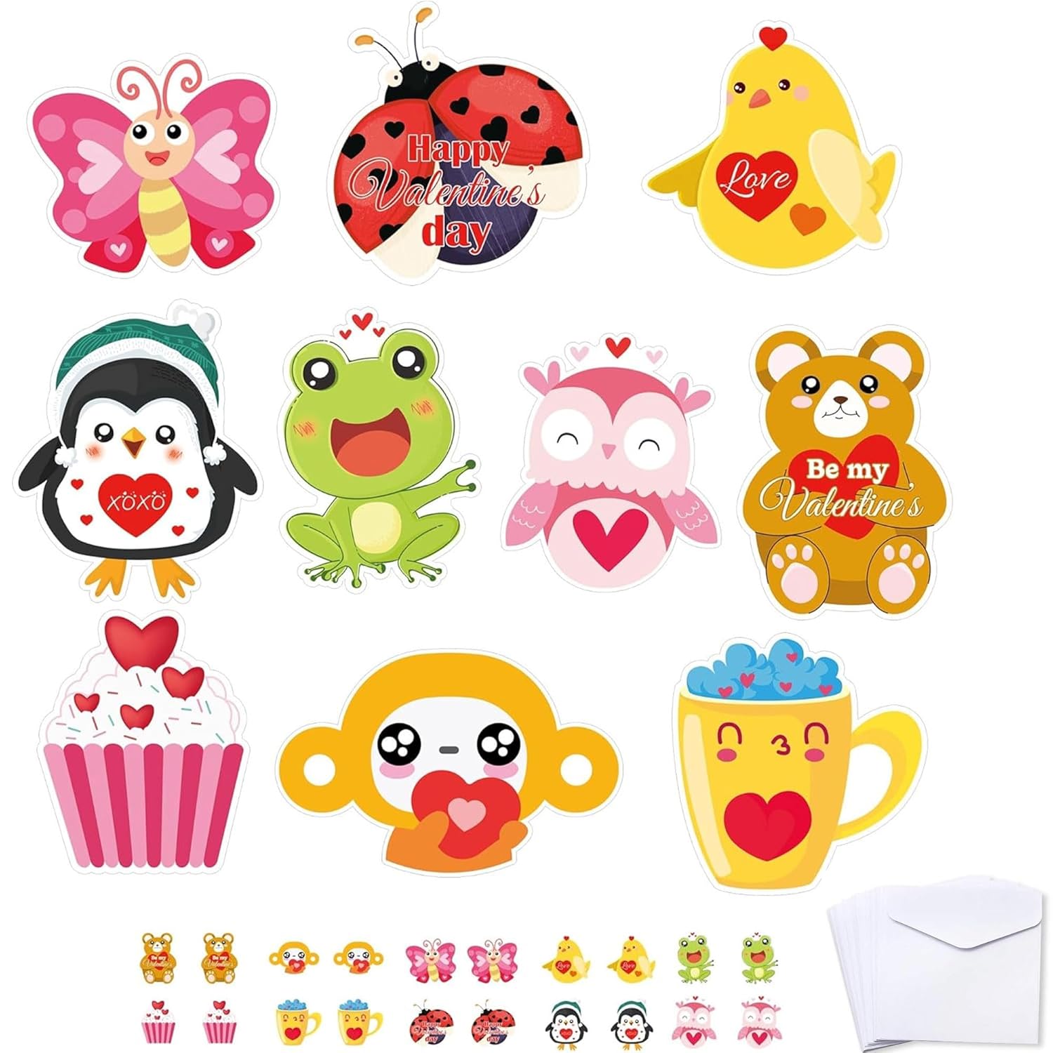 Valentine'S Day Cards 50 Pack Happy Valentine'S Day Gift Cards Valentines Card With Stickers 4.5X4.5 Inch School Exchange Cardss Valentines Day Greeting Card For Party Favors