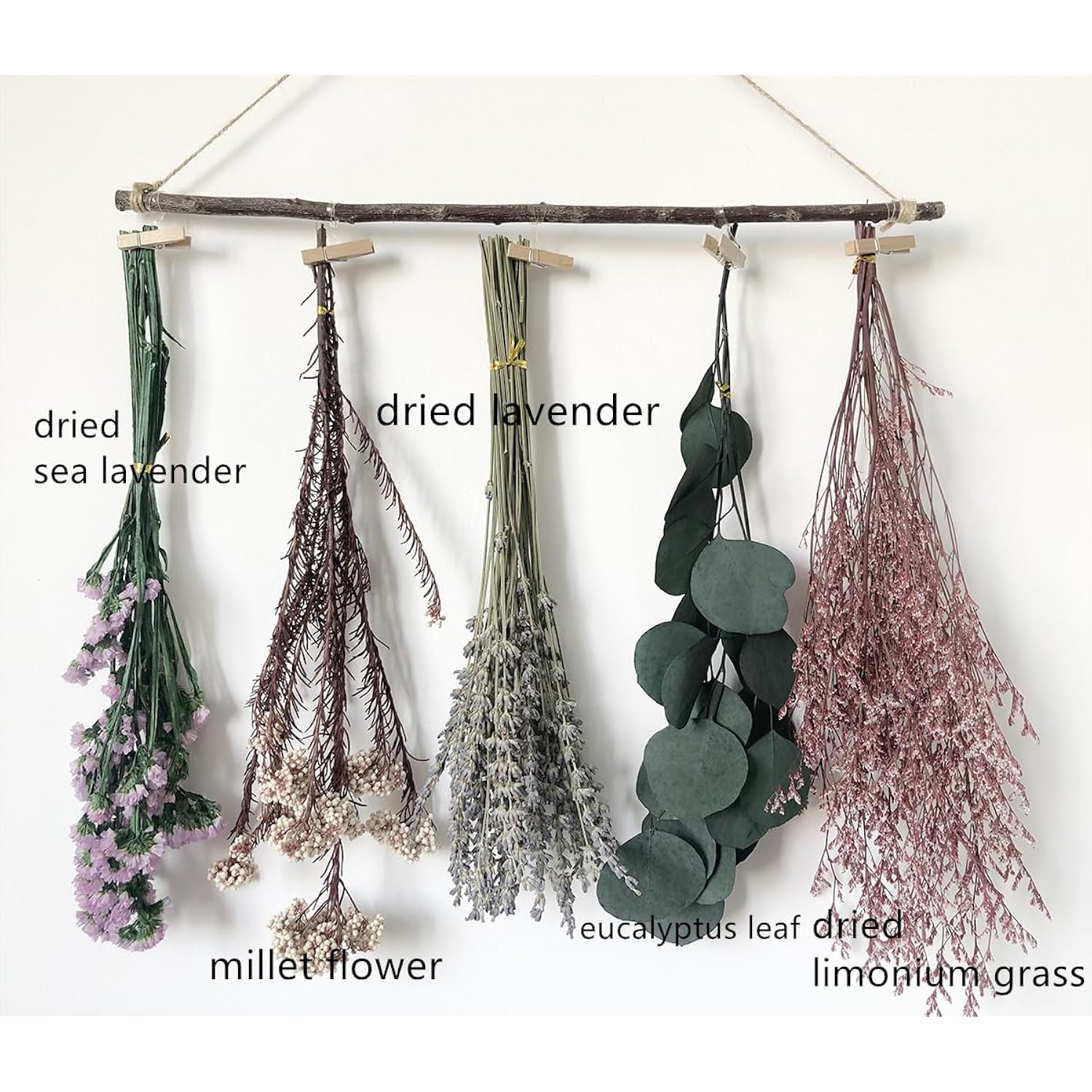 Natural Dried Flower Rack, Dried Flower Wall Hanging For Boho Farmhouse Wall Decor, Eucalyptus Dried Herb Rack, Greenery Hanging Plants For Kitchen, Bedroom, Living Room, Lavender