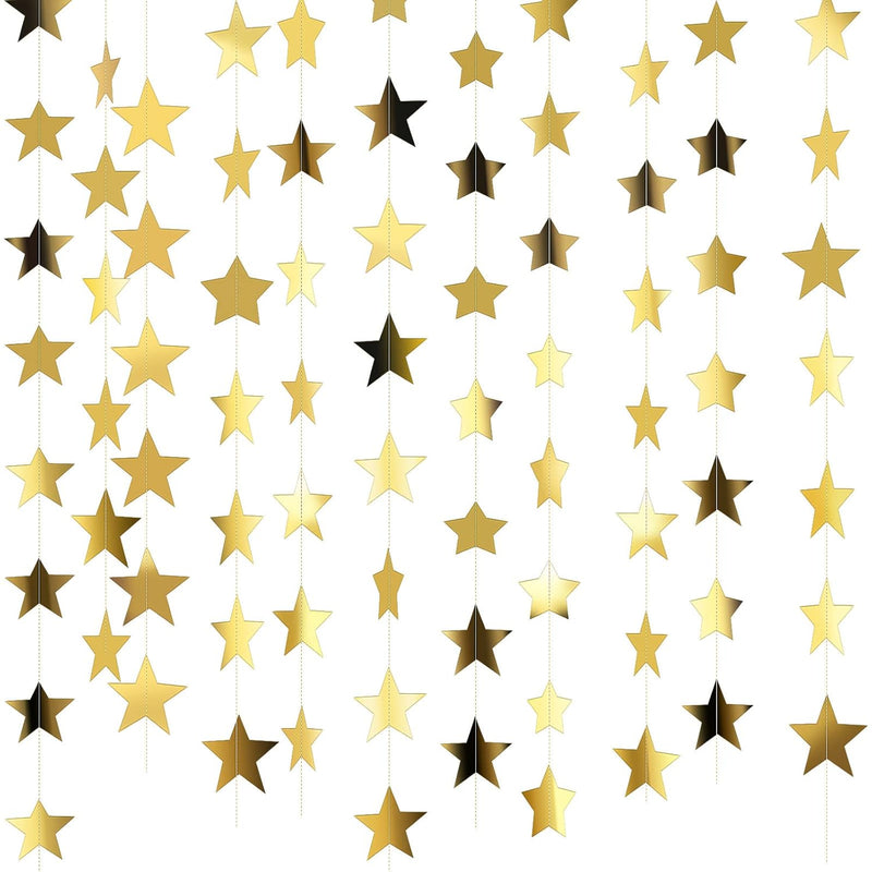 130 Feet Gold Star Garland Hanging Glitter Paper Banner Streamer Star