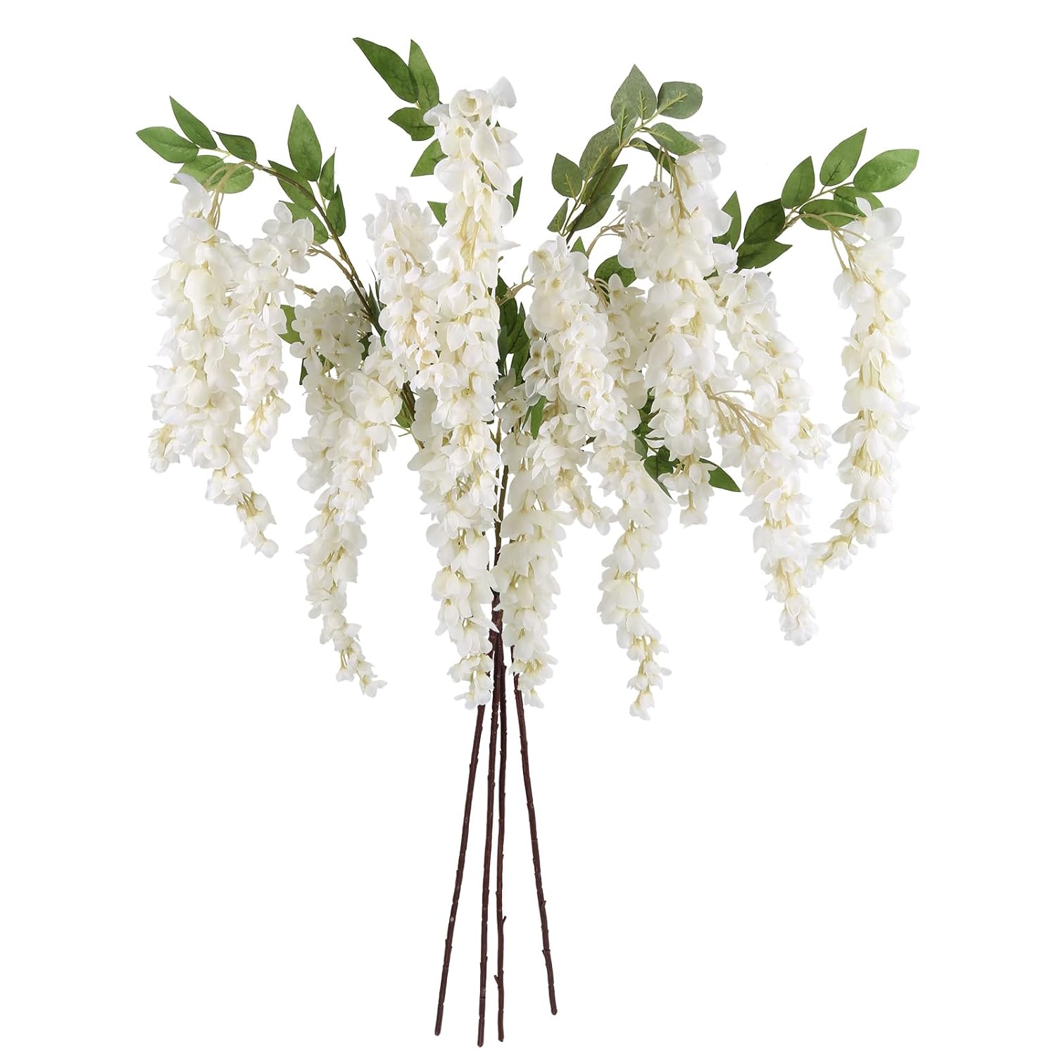 3.9Ft Wisteria Artificial Flowers, 4Pcs Wisteria Hanging Flowers, Silk White Flower With Long Stem For Tall Vase Filling Wedding Wall Backdrop Centerpieces Home Decoration (White)