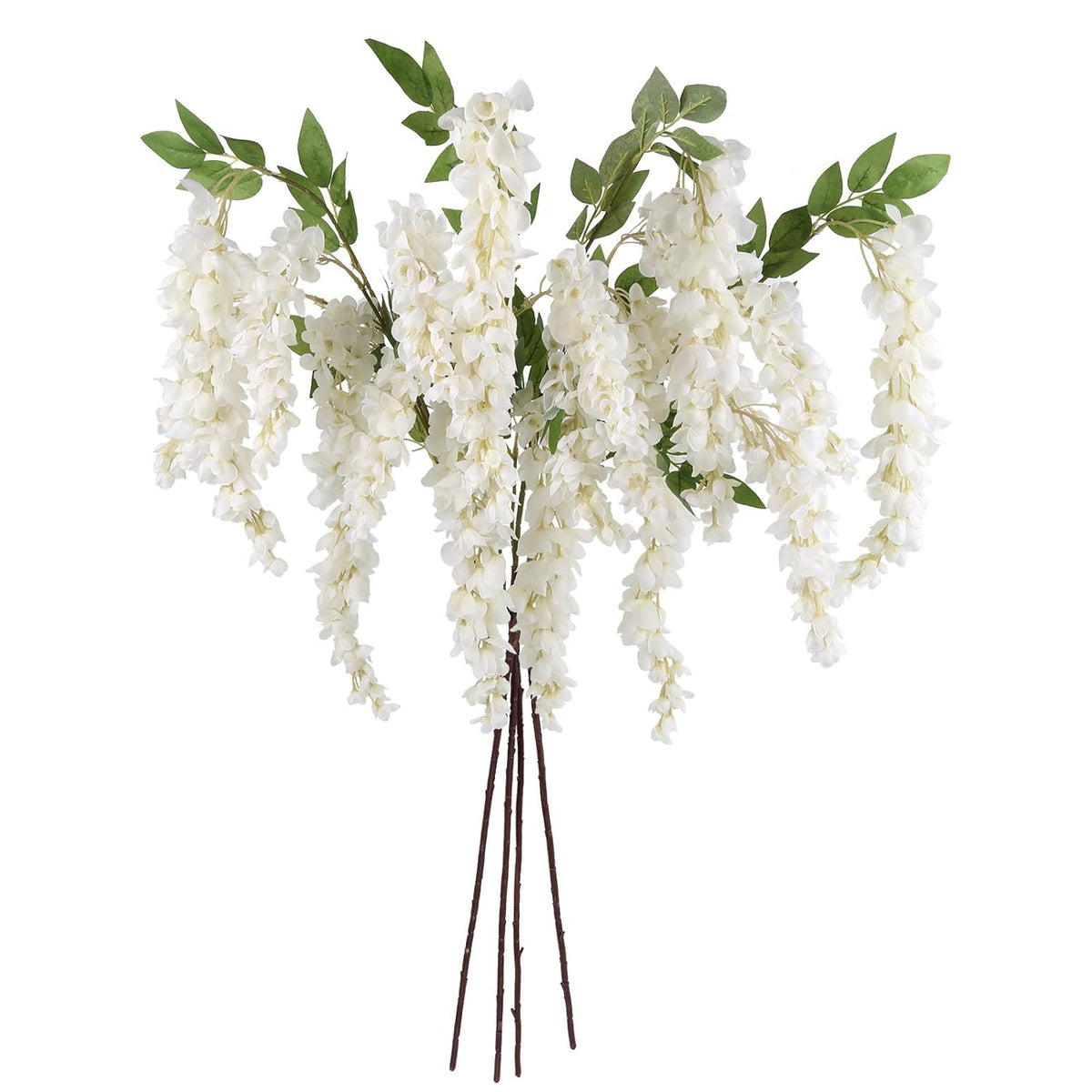 3.9Ft Wisteria Artificial Flowers, 4Pcs Wisteria Hanging Flowers, Silk White Flower With Long Stem For Tall Vase Filling Wedding Wall Backdrop Centerpieces Home Decoration (White)