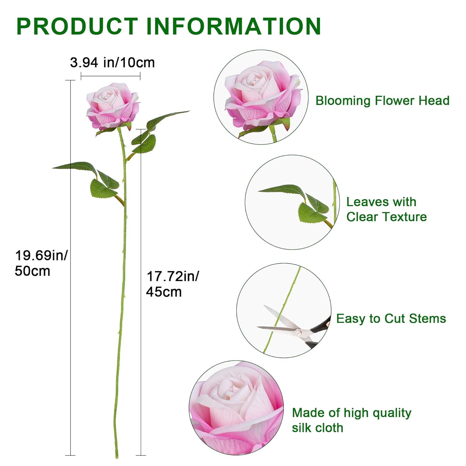 Artificial Flowers Roses Touch Fake Rose Bouquet Flower Stem Fo Wedding Centerpieces Diy Wreath Home Decorations Silk Roses Fo Mothers Party Fake Outdoor Flowers Decor 19.6"(Deep Pink 50Pcs)