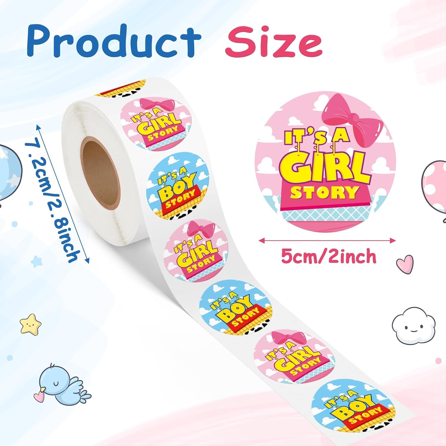 500Pcs Cartoon Boy Or Girl Story Gender Reveal Stickers Cute Blue Pink Pattern Party Supplies Choose Team Boy Team Girl 2 Inch Roll Stickers For Voting Game Ideas Baby Shower Gender Reveal Party