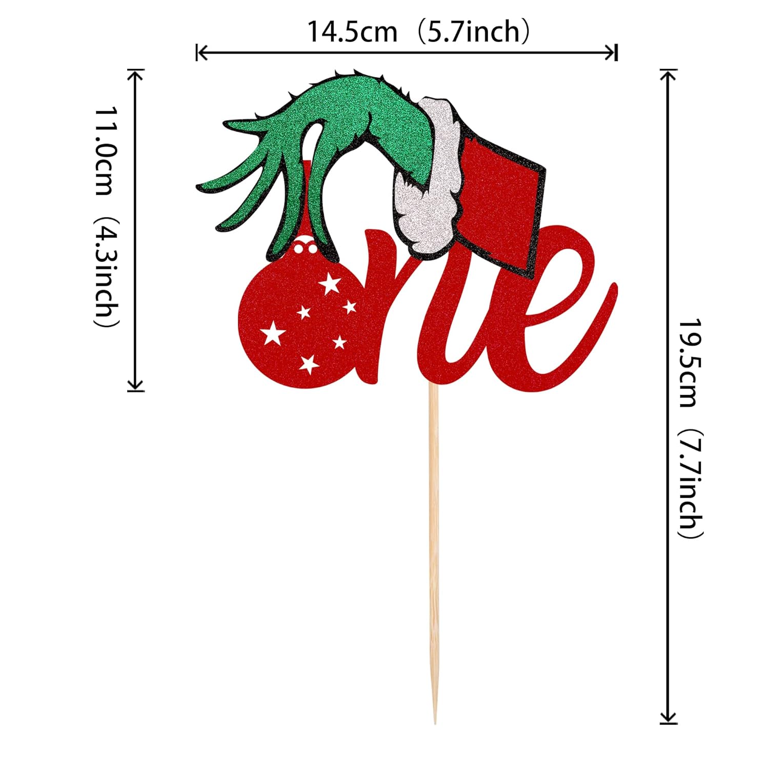 1 Pack Christmas One Cake Topper With Glitter Hand First Birthday Cake Topper Picks Decorations For Baby Shower 1St Birthday Party Supplies Red