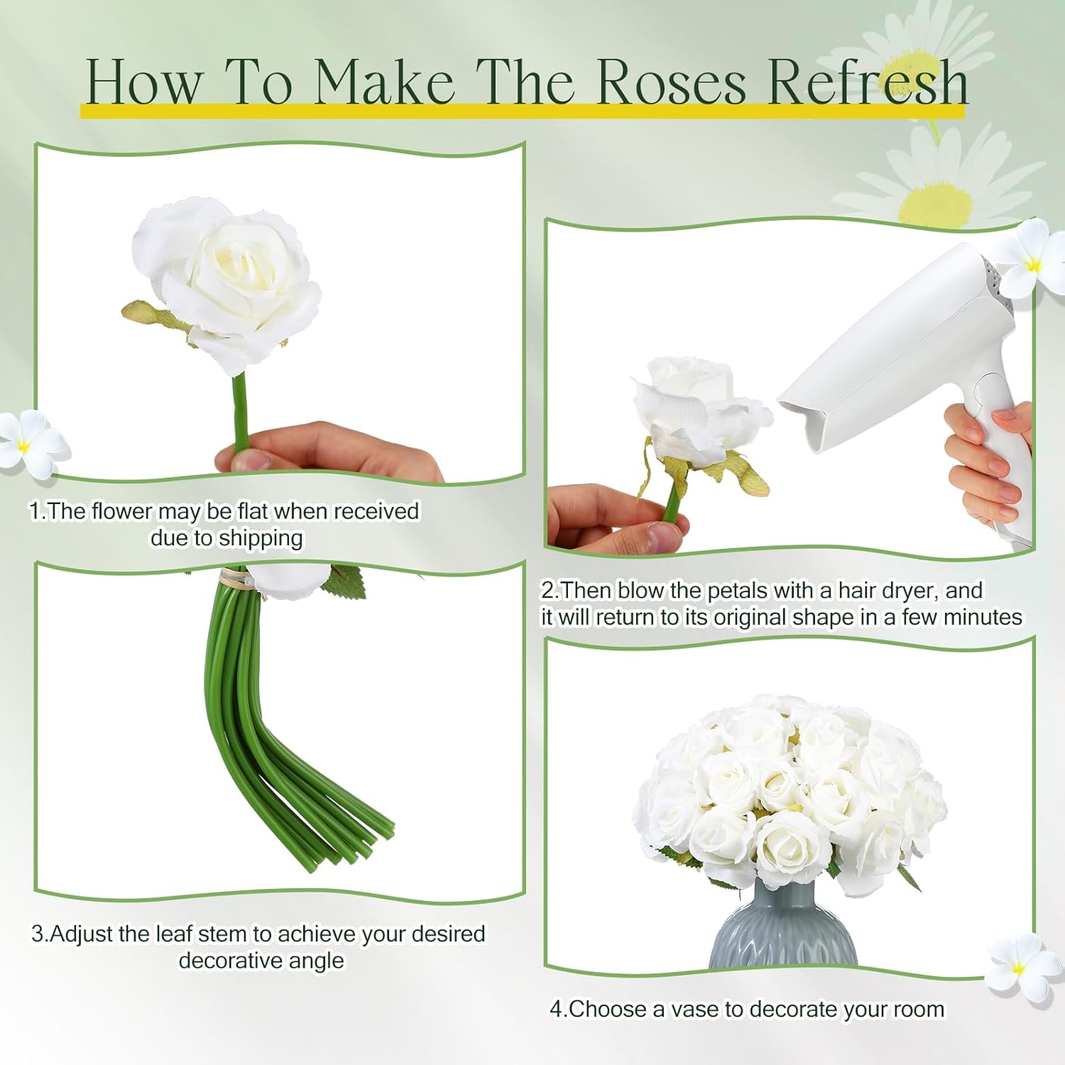360 Pcs 30 Bouquets Artificial Roses Flowers Bulk Fake Roses Flower Bouquets Realistic Silk Faux Rose With Stems For Wedding Home Table Party Decorations(White)