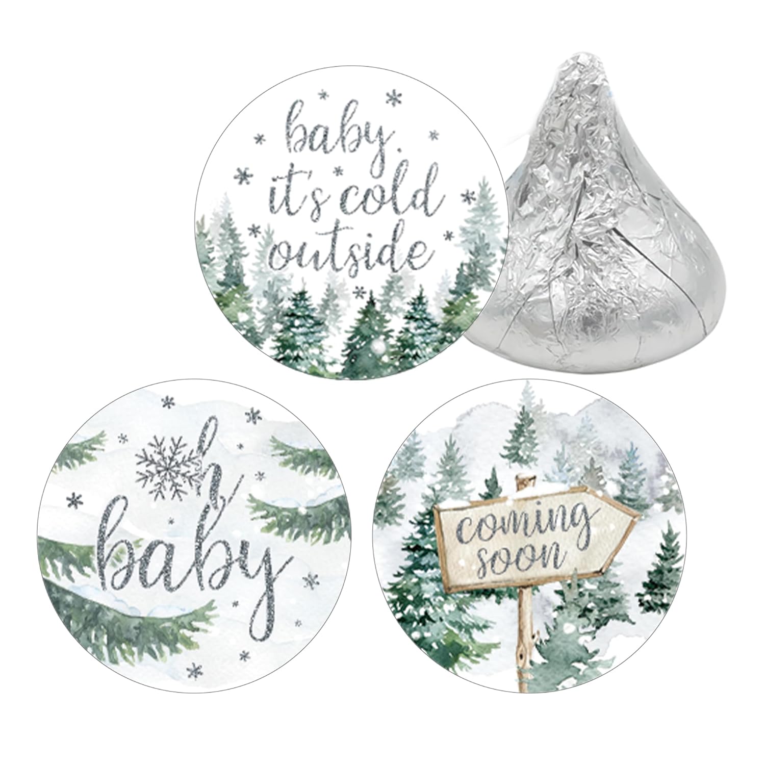 Baby It'S Cold Outside Baby Shower Chocolate Kisses Party Favor Candy Stickers, Winter Wonderland Shower - 180 Count