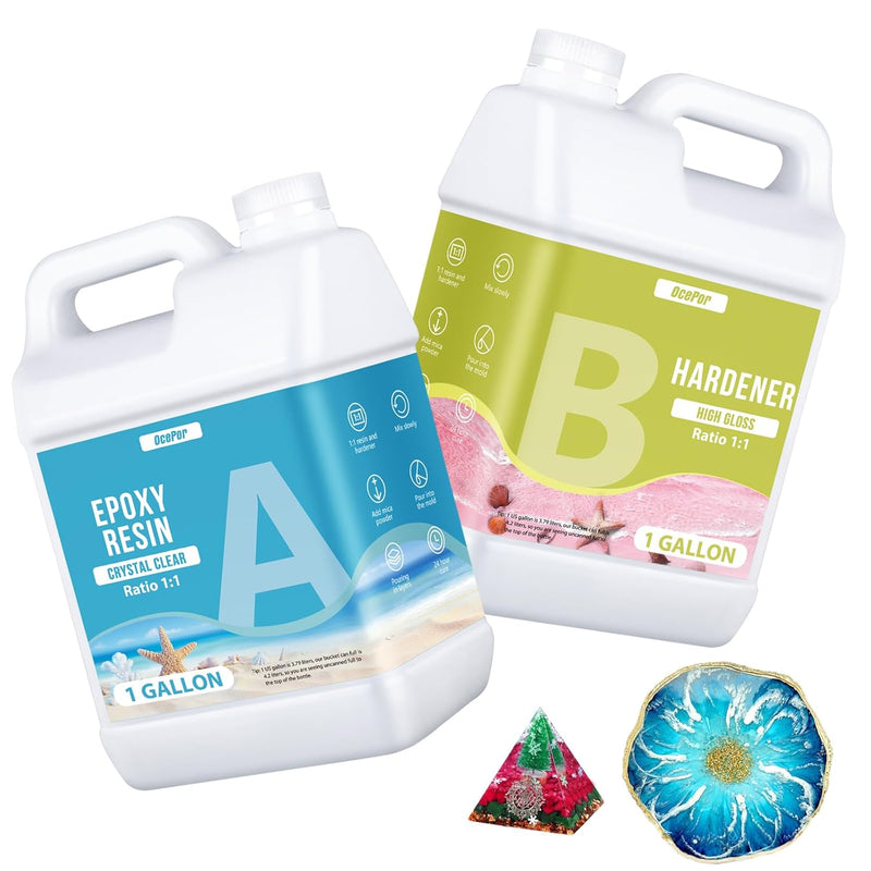 Epoxy Resin-2 Gallon, Crystal Clear Epoxy Resin Kit, No Yellowing No Bubble Art Casting For Art Crafts, Jewelry Making, Wood & Molds(1 Gallon X 2)