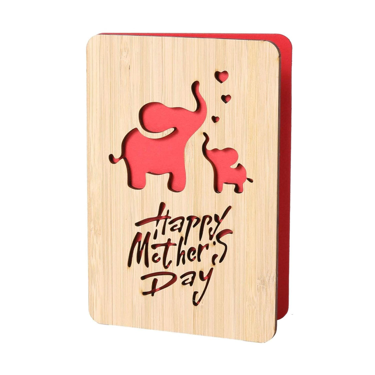 Mothers Day Cards,Handmade Bamboo Greeting Cards,Wooden Thankyou Card,Wooden Birthday Card For Mom,Mum Birthday Gift,Elephant Pattern