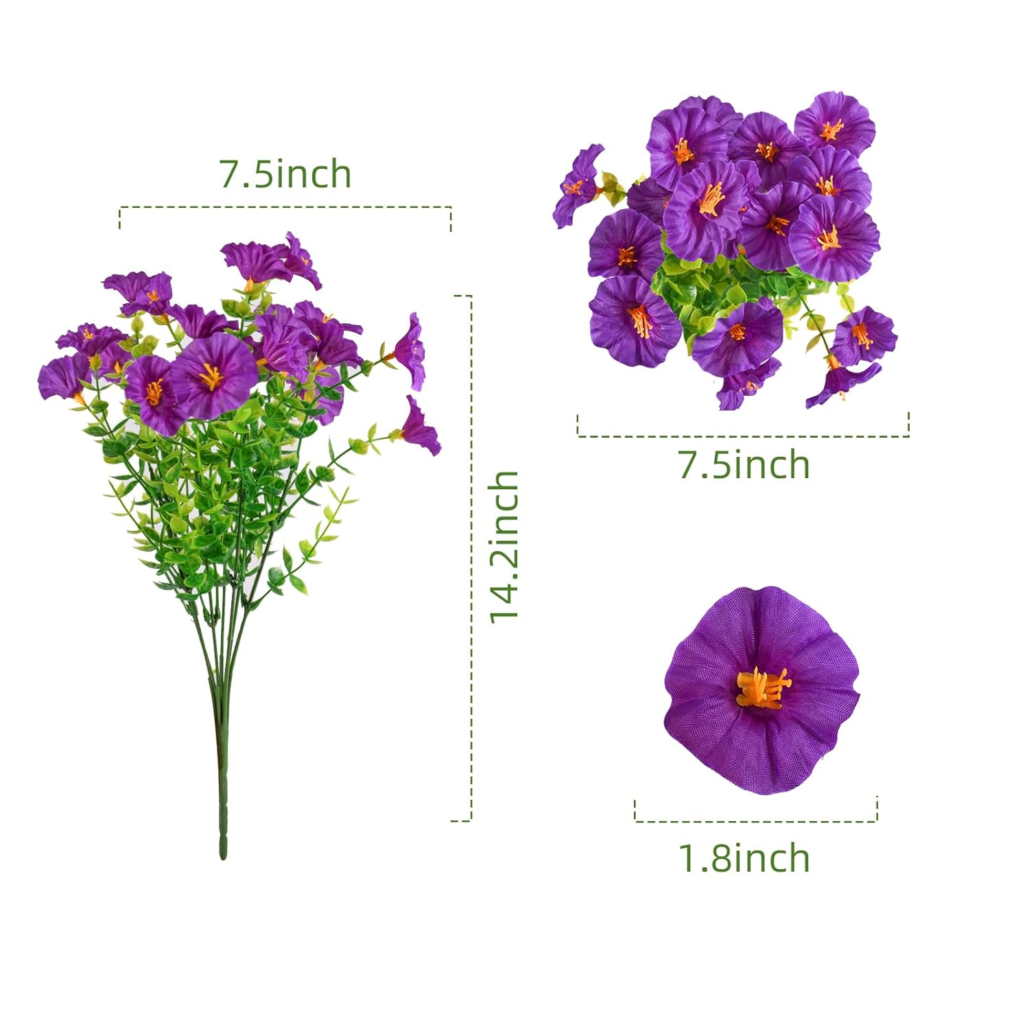 Artificial Flowers For Outdoor 12 Bundles Uv Resistant Fake Silk Morning Glory Flowers For Home Planter Porch Window Box Yard Purple