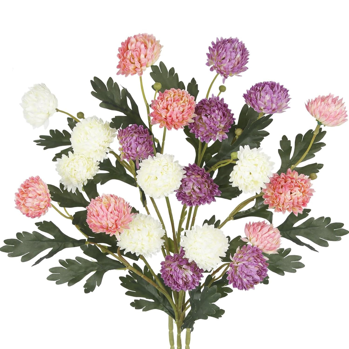 3 Pcs Fake Mums Artificial Flowers For Decoration Faux Kiku Flowers Floral Stems Pom Pom Fake Mums Balls Small Silk Chrysanthemum For Vase Indoor Home Decor Arrangement Table Centerpiece
