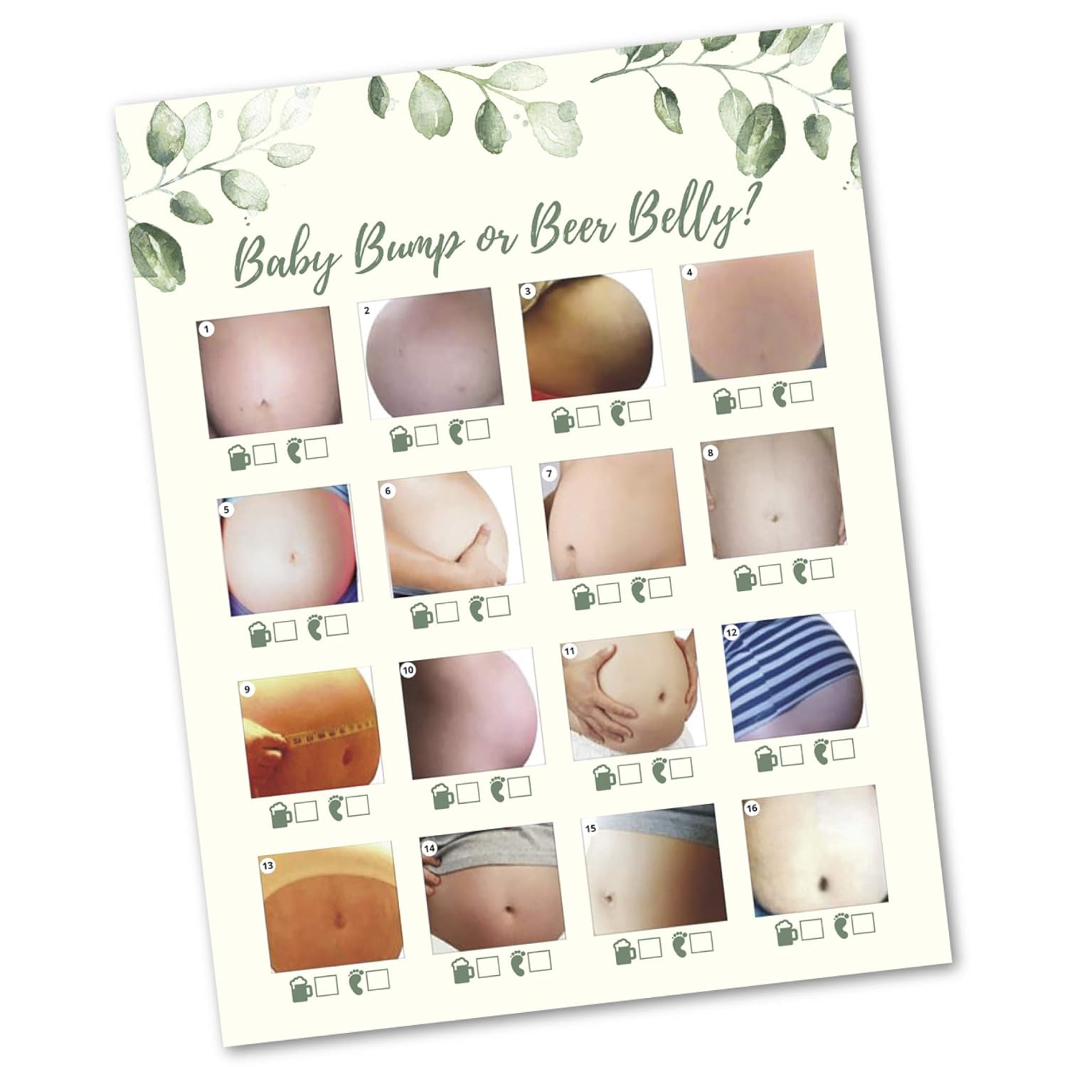 30 Beer Belly Or Pregnant Baby Bump Game Cards- Shower, Gender Reveal Or Bachlorette Party Supply Kit- Modern Neutral Ivory Card Design- An Easy, Fun Game For Men & Women!