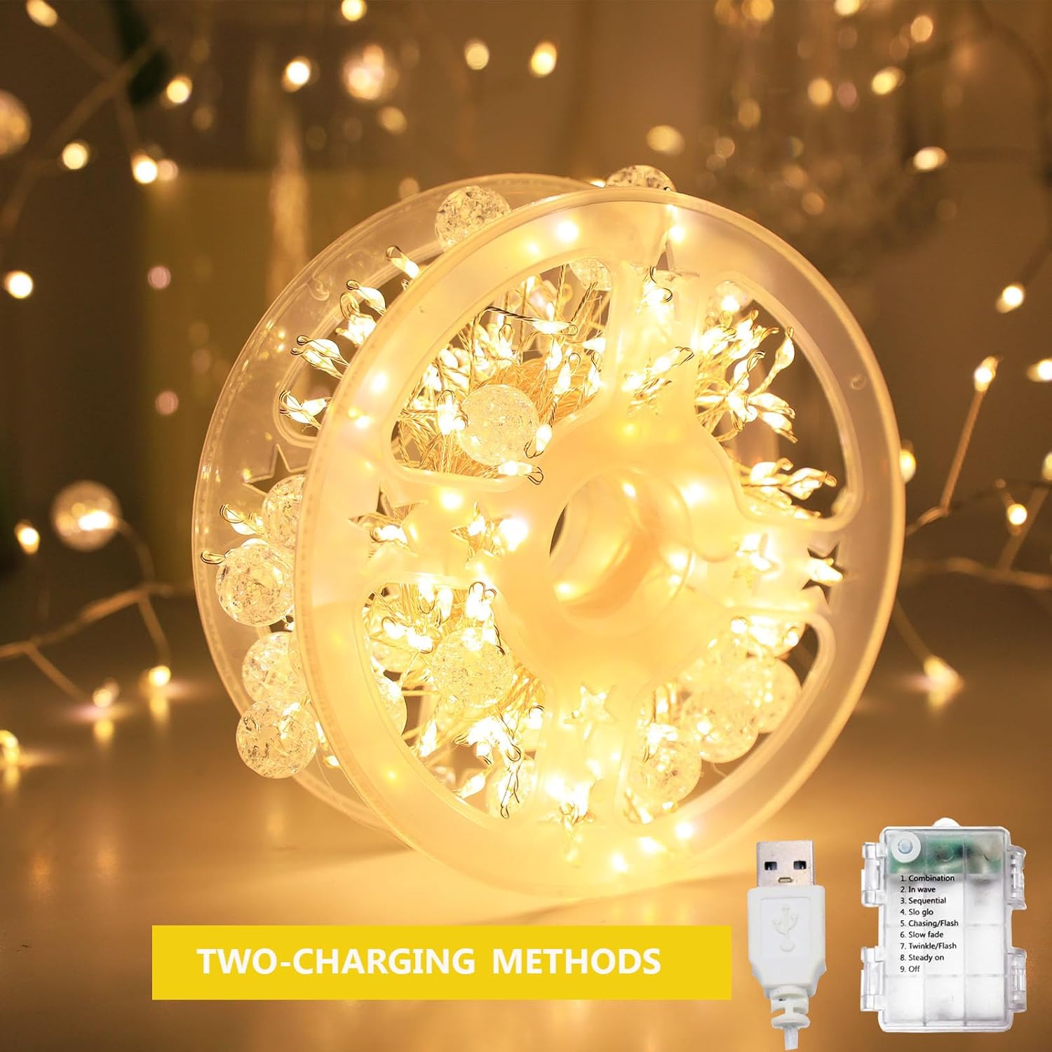 Copper Wire Firecracker Christmas Lights, 10Ft 200Led Battery Operated Twinkle Firecracker Fairy String Lights With Remo