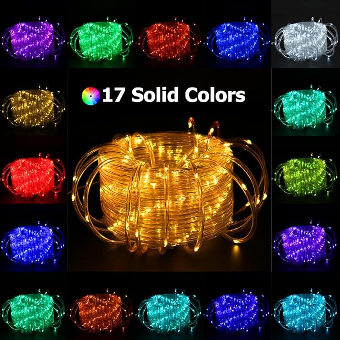 100FT Outdoor LED Rope Lights IP68 Waterproof RGB Warm White Color Changing String Lights with 25 Modes