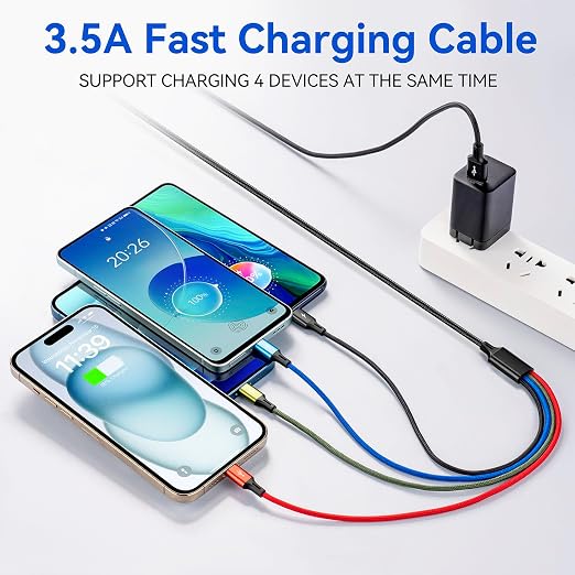 2 Pack 6FT 4 in 1 Braided Multi Charging Cable USB Fast Charger Cord for iPhone USB C Micro USB Tablets Samsung