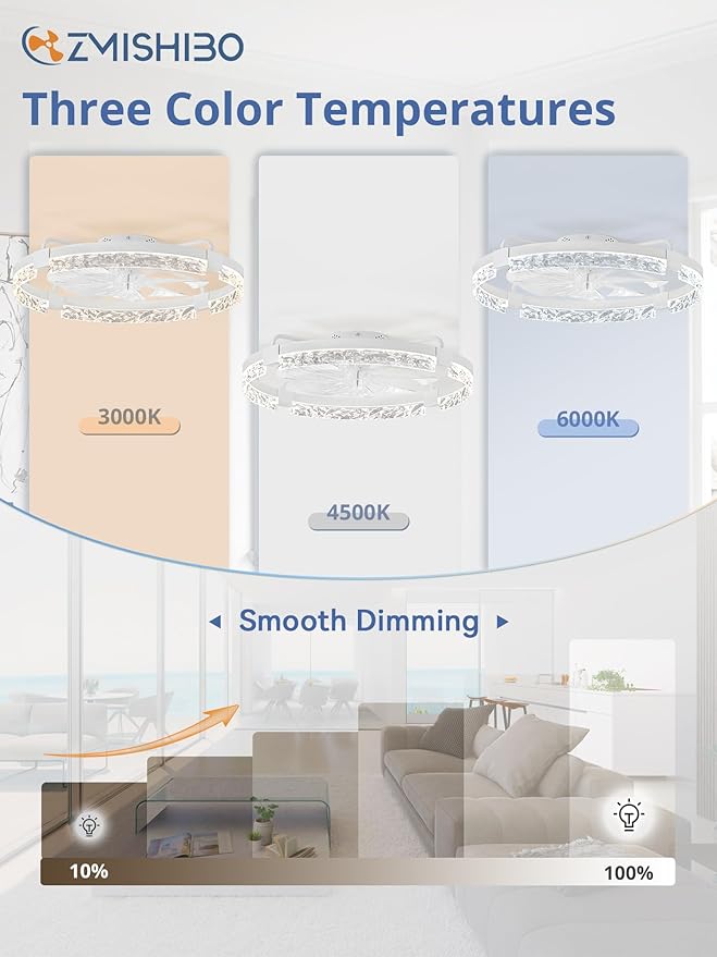24 Inch Low Profile Ceiling Fan with Light and Remote Dimmable Bladeless Ceiling Fan