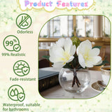 Artificial Flowers With Vase Fake Water White Magnolia Fake Flowers In Glass Vase For Home Bathroom Office Table Shelf Decoration