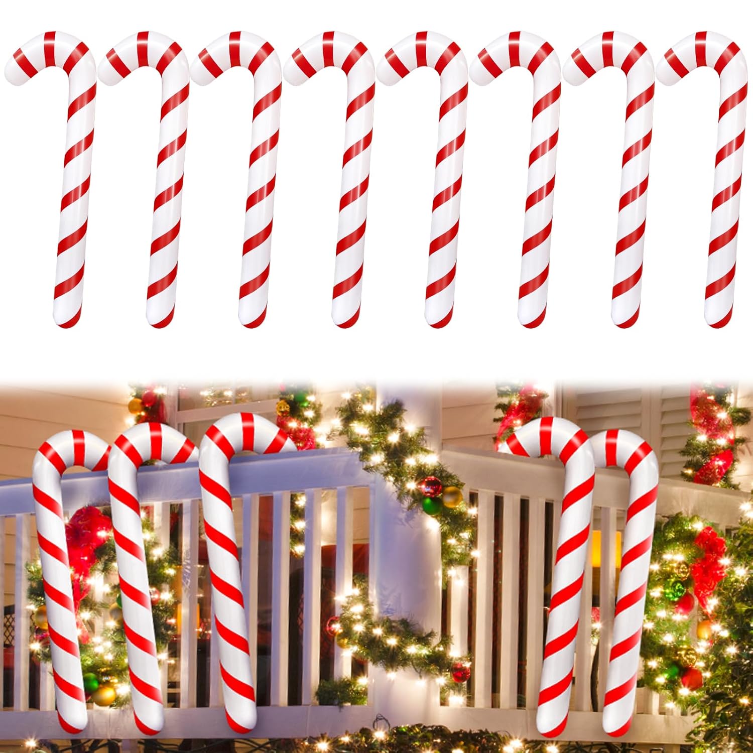 8Pcs Inflatable Candy Canes For Christmas Decorations,35 Inch Candy Sticks With Red And White Stripes,Large Candy Canes