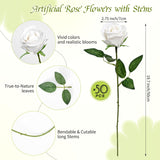 50 Pcs White Roses Artificial Flowers Bulk, White Flower Fake Velvet Silk Rose , Realistic Faux Artificial Roses With Stems Fake White Flower For Wedding, Bouquets ,Ceremony,Bridal Shower,Party