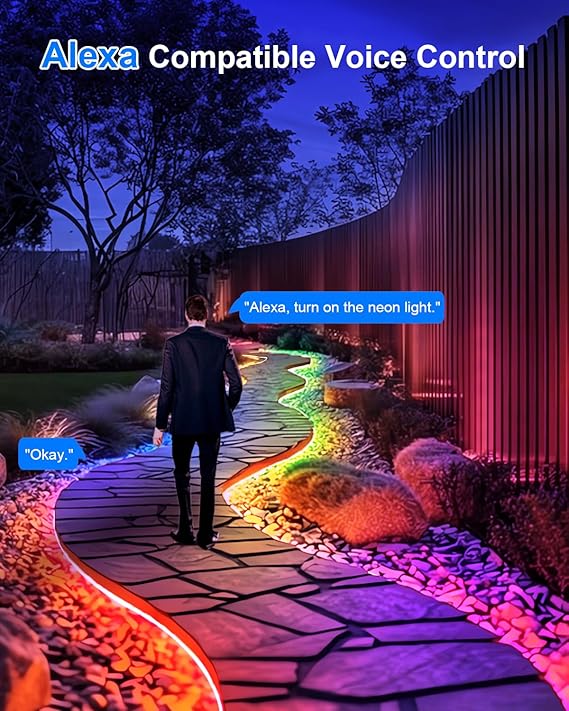 33Ft Smart RGBIC LED Neon Rope Lights with Alexa Google Assistant Music Sync App Control
