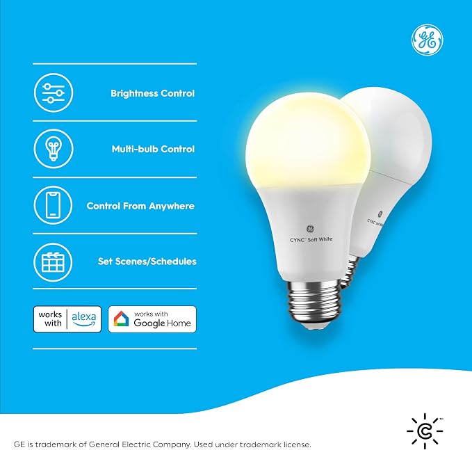 A19 Smart LED Light Bulbs 4 Pack Soft White WiFi Bluetooth Alexa Google Home Compatible