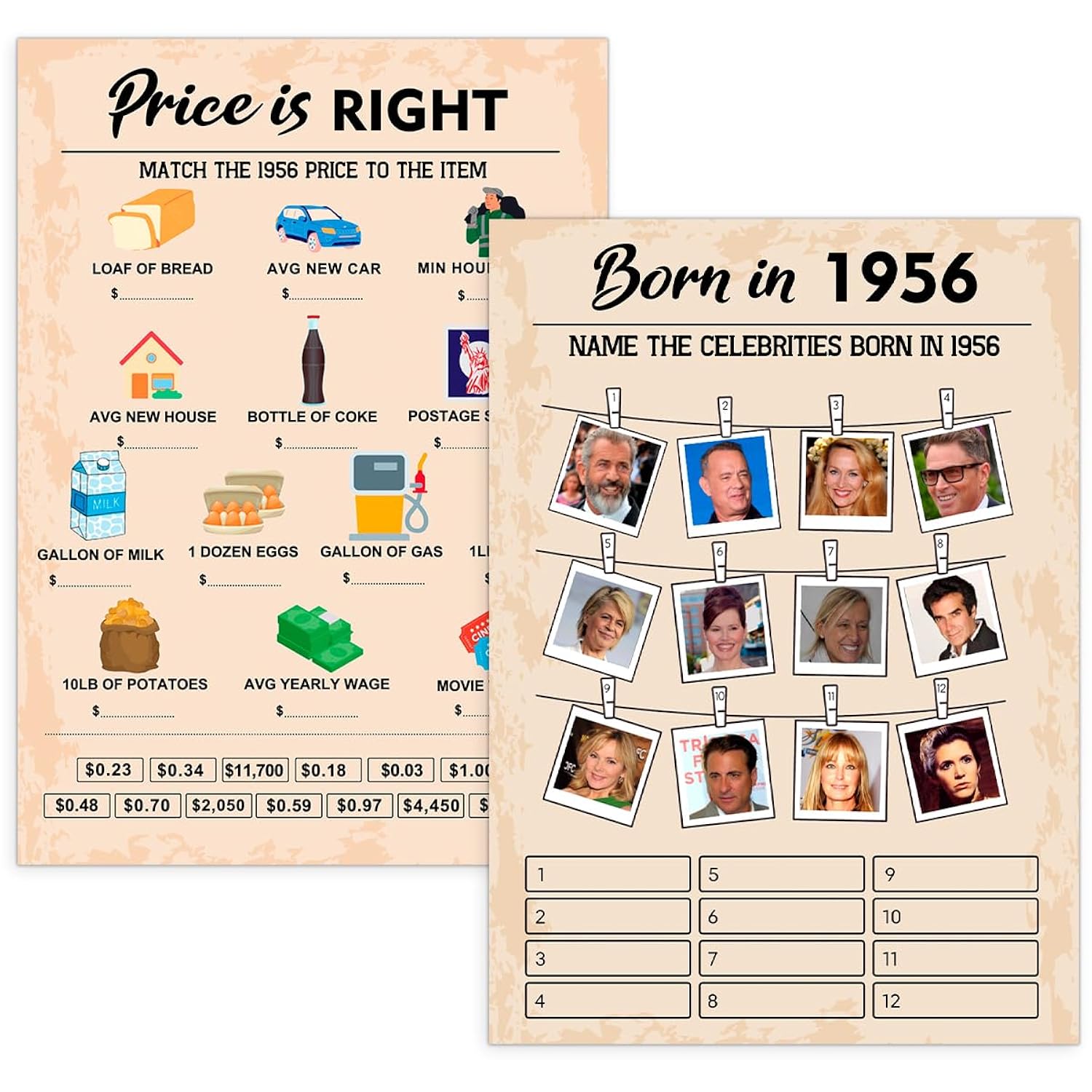 70Th Birthday Party Games, Set Of 2 Activities For 15 Guests, Born In 1956 Games Bundle, Birthday Party Supplies For Adults, Pack Of 30 Cards