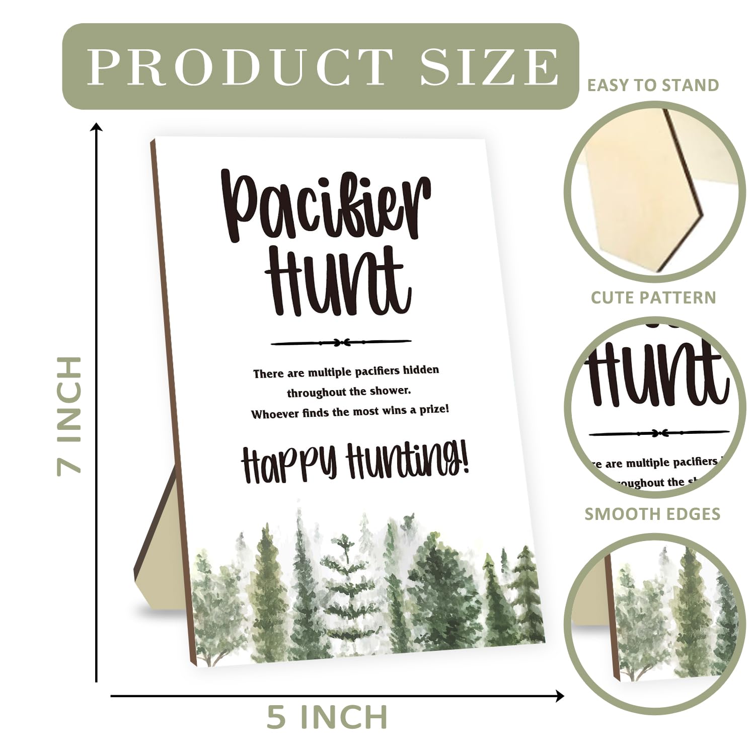 Baby Shower Party Games, Baby Pacifier Hunt, Baby Shower Game Set Include Forest Theme Pacifiers Hunt Game Sign, 50 Blue Mini Pacifiers For Baby Shower