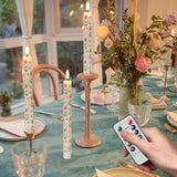 Flameless Taper Candles With Remote, 4 Pcs Spring Led Taper Candles Battery Operated, Real Wax Flameless Candlesticks With Flowers Decals For Spring Wedding Home Decor(0.75” X 9.65”)