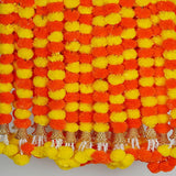 5 Pc 5 Feet Long Marigold Garland For Decoration Long Strands Artificial Marigold Flowers | Indian Décor For Pooja | Wedding | Christmas | Diwali Decor (Yellow & Orange)