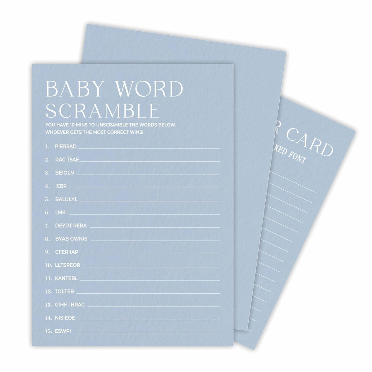 Baby Word Scramble Game Kits For Baby Shower - Minimalism Sky Blue - 30 Fill In The Blank Game Cards With 1 Answer Card Each Set, Gender Reveal, Gender Neutral?Party Favor & Decor - B07