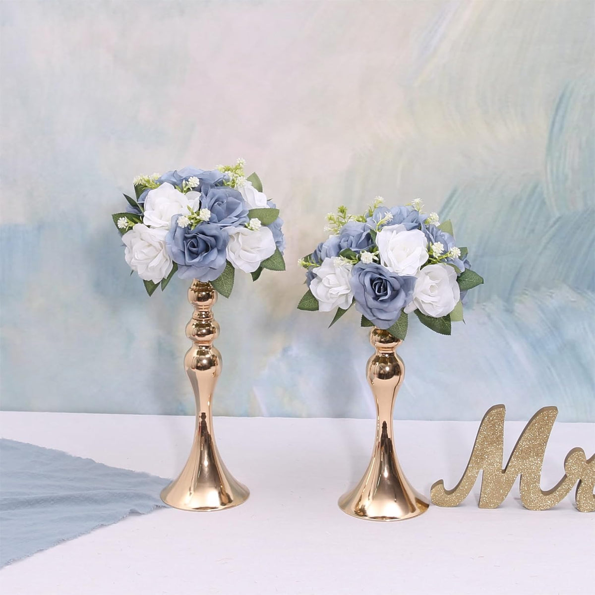 2Pcs Flower Ball Arrangement Bouquet 9.5 Inch Diameter Dusty Blue Fake Flowers Roses Balls For Centerpieces Tables Artificial Rose Arrangements For Wedding Centerpiece Table Decorations