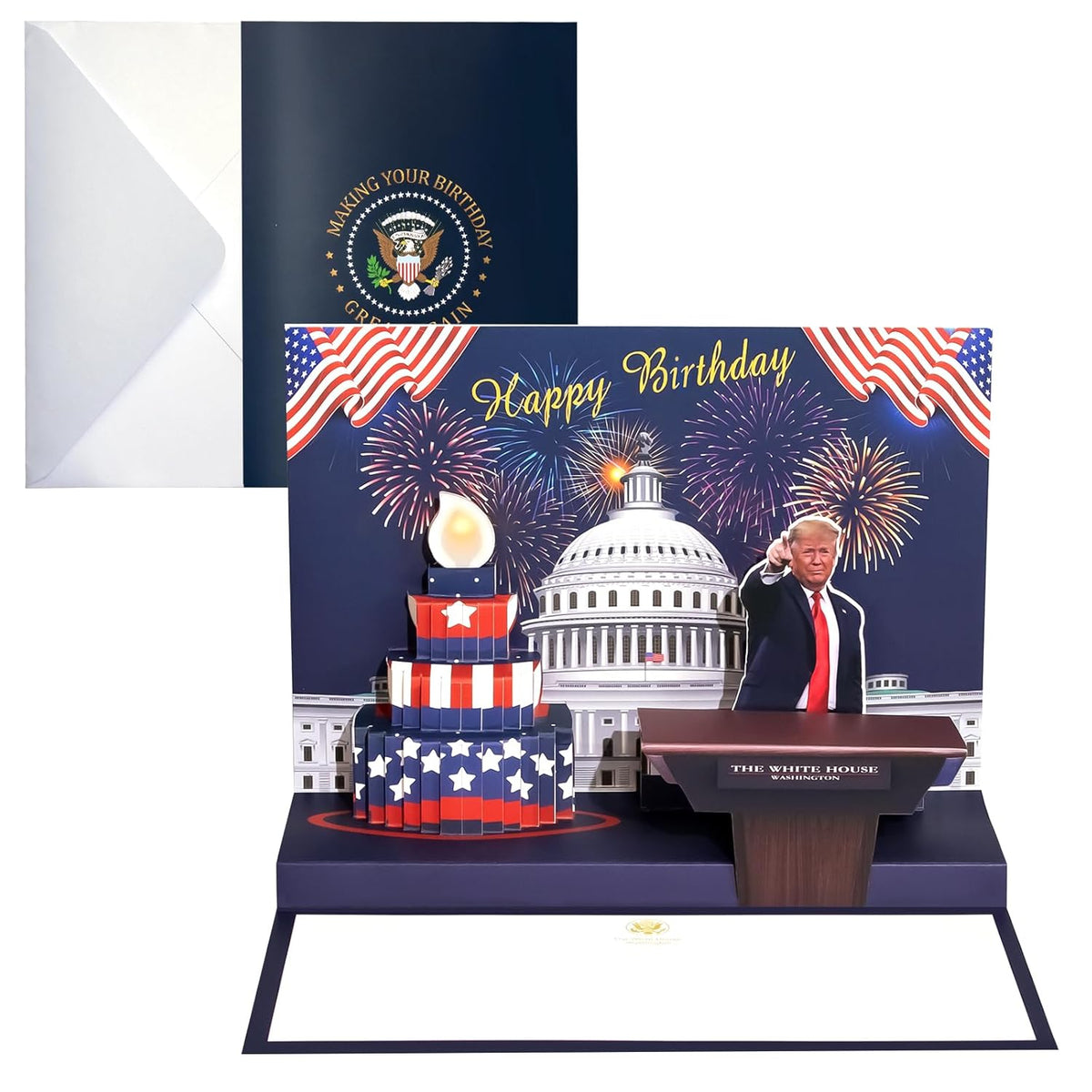 Birthday Card, Talking Donald President Greeting Cards With Real Voice Message & Light For Men And Women, Parents, Couples(Birthday - White House)