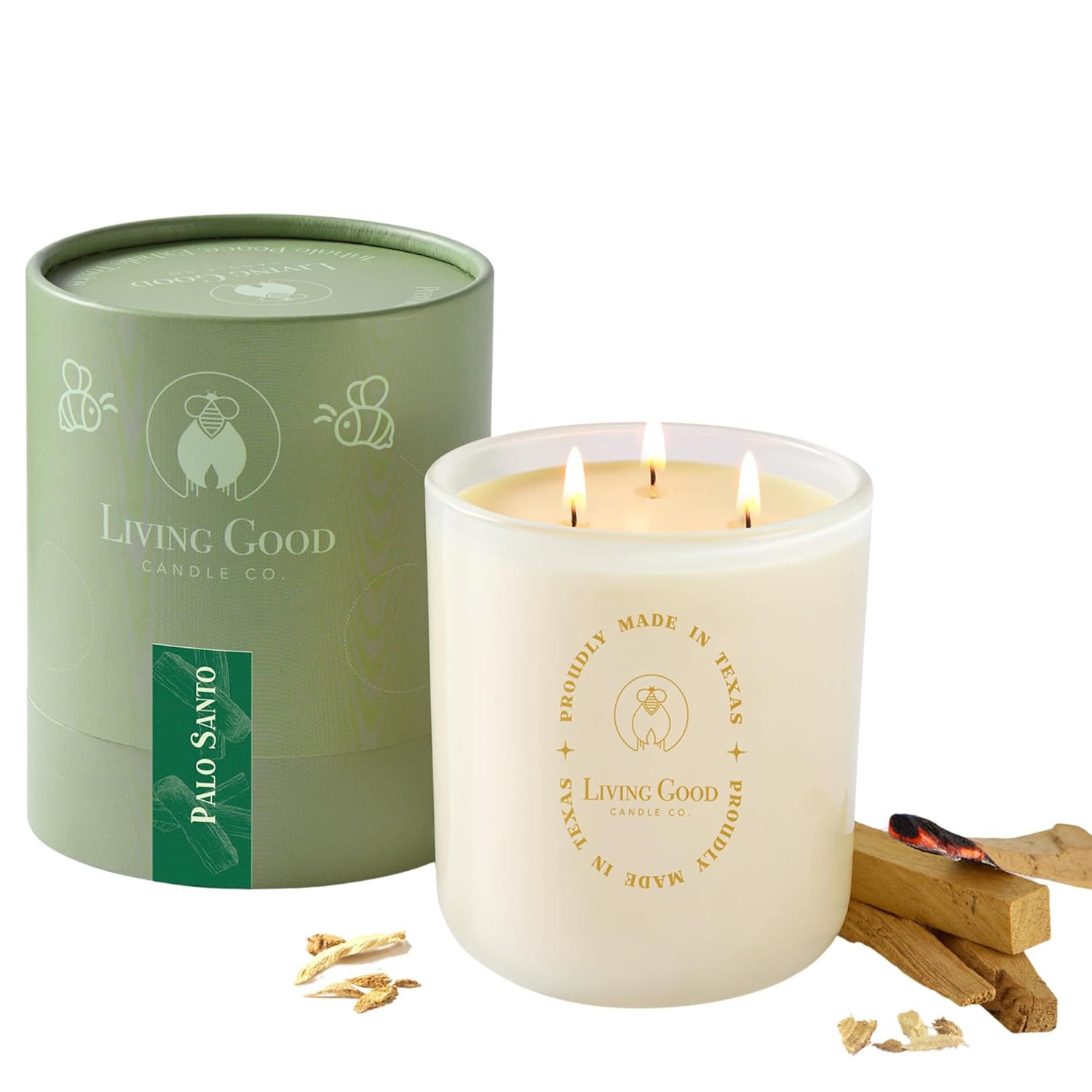 Palo Santo - Palo Santo & Bergamot Pure Beeswax Candle - 90+ Hours Long Burning Classically Designed Non-Toxic Scented Candles For Home Decor And Aromatherapy To Stress & Anxiety Relief - 15 Oz