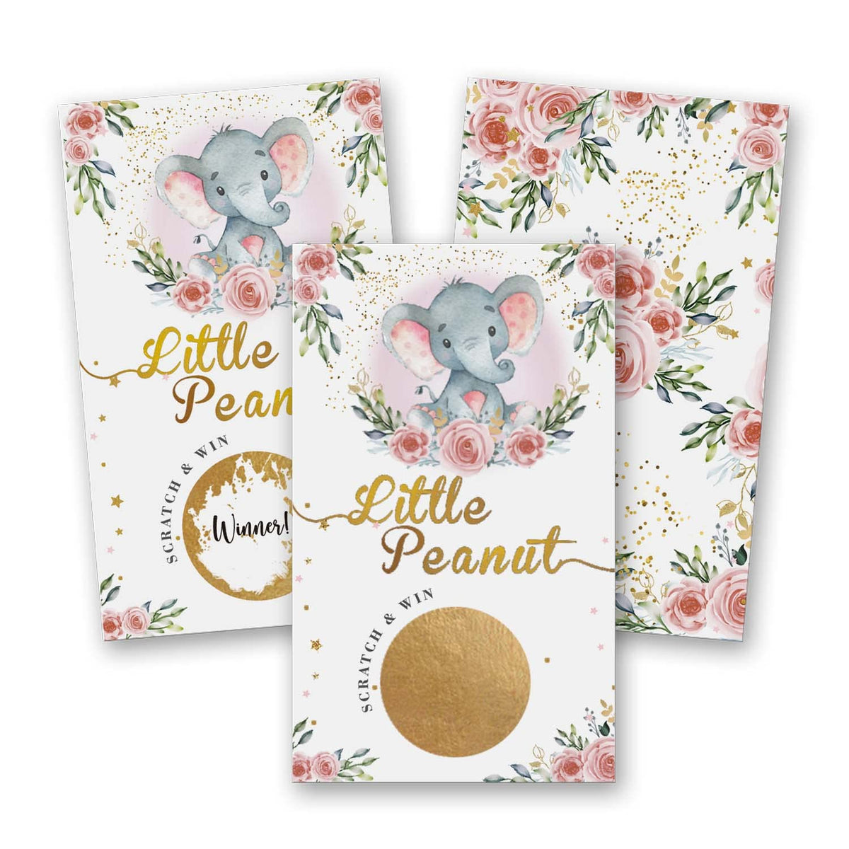 50 Baby Shower Scratch Off Game, Pink Elephant Rose Lucky Draw Card?Party Activities, Decorations, And Supplies- It'S A Girl