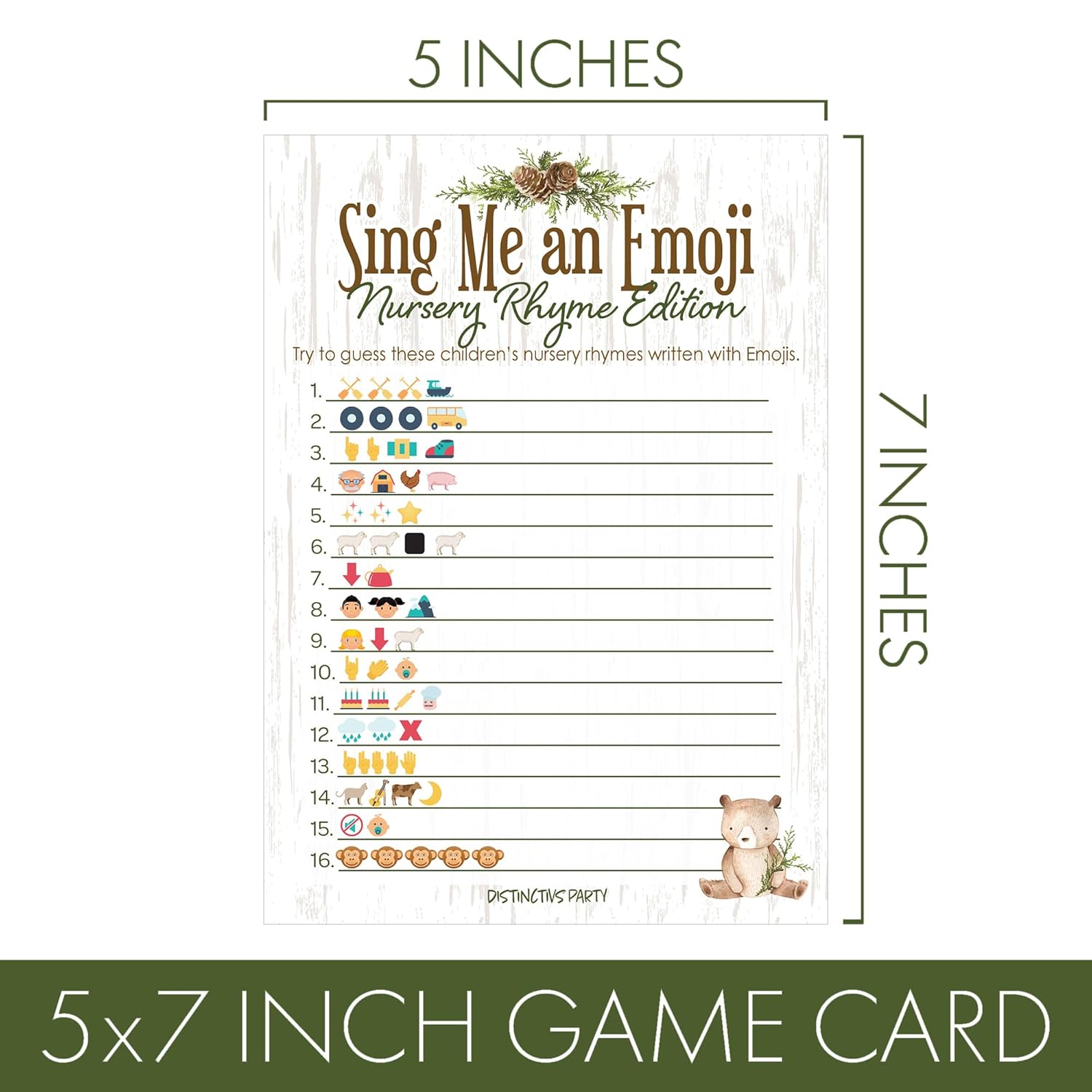 Woodland Teddy Bear Baby Shower Emoji Game Cards - 20 Count