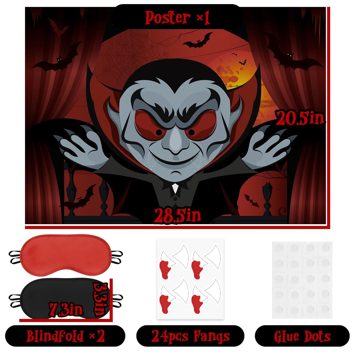 Pin The Fangs On The Vampire Halloween Party Games Poster With 24 Stickers Entertaining Activity Holiday Carnival Celebrations Birthday Party Decorations Supplies Haunted House Wall Decor