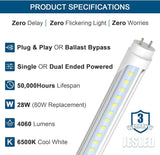 4 Pack 4FT T8 Type A B LED Tube Lights 28W 4060LM 6500K Plug and Play Ballast Bypass Replacement