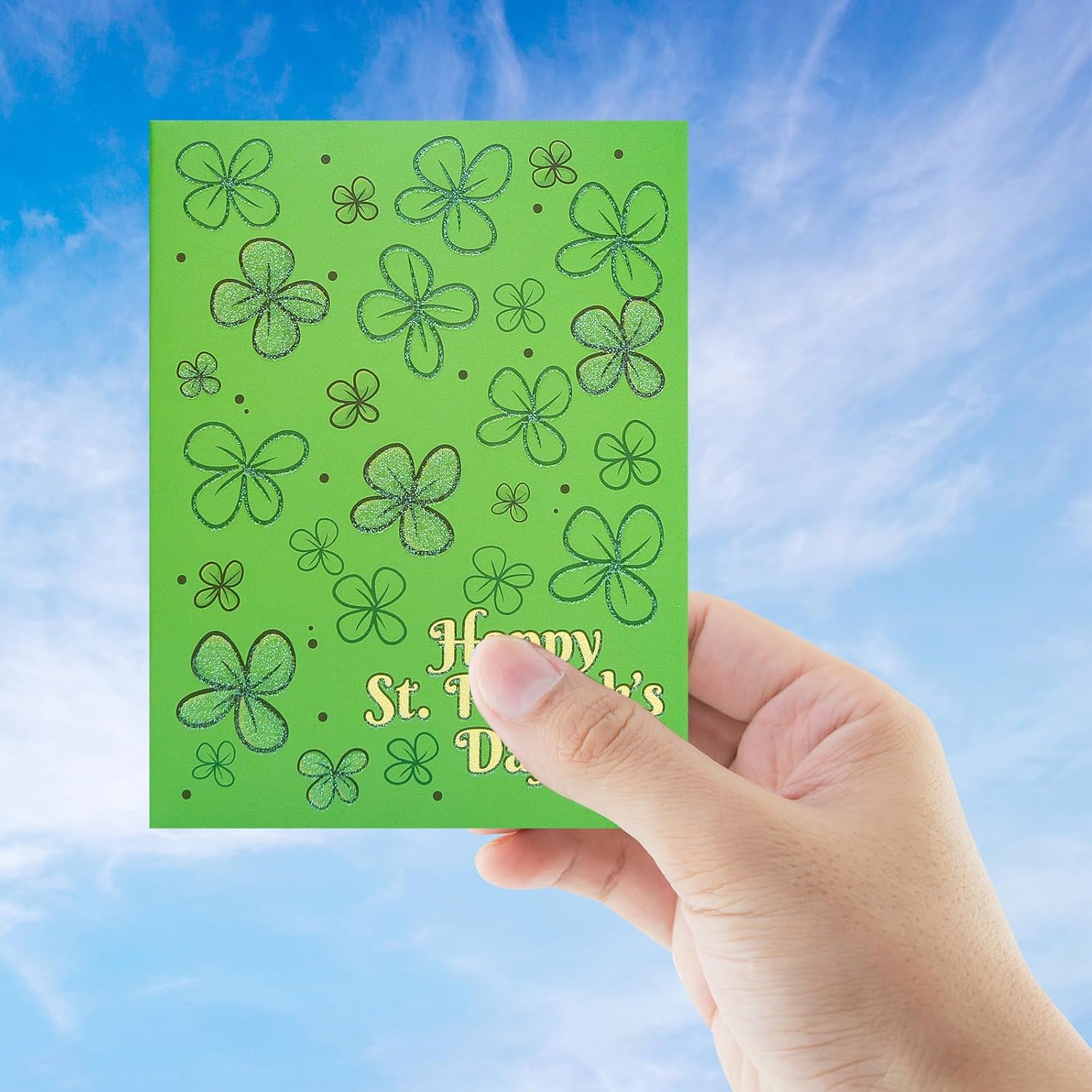 St.Patrick'S Day Cards With Envelopes 24 Pack Glitter Shamrock Cards Blank Inside Party Supply Green Cards