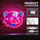 Pink Bear Neon Sign Dimmable LED Wall Light Acrylic Bear Head Decor for Girls Room Bedroom