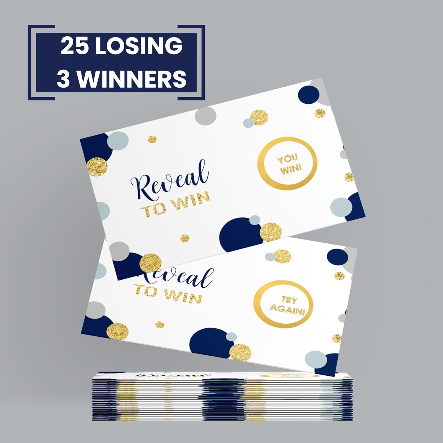 Blue & Gold Scratch Off Game Cards (28 Pack) - Fun Bridal Shower Game Ideas - Modern Wedding Activity - Holiday Lottery Tickets, Raffle Drawing, Instant Win Scratchers - Party Favors